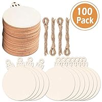 Hokic 100pcs Round Wooden Discs with Holes DIY Christmas Wooden Hanging Ornaments Round Wood Slices for Crafts Centerpieces Christmas Holiday Hanging Decorations