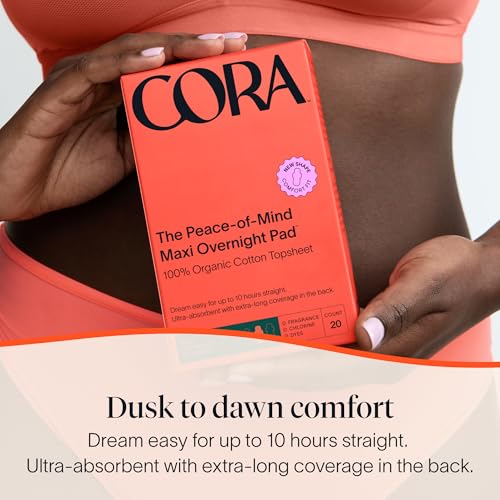 Cora 100% Organic Cotton Topsheet Pads Maxi Overnight Pads (24 Count)