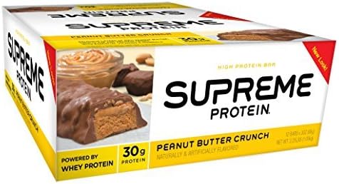 Supreme Protein Bar, Peanut Butter Crunch, 30g Protein, 3 Ounce Bars (Pack of 12) by Supreme Protein