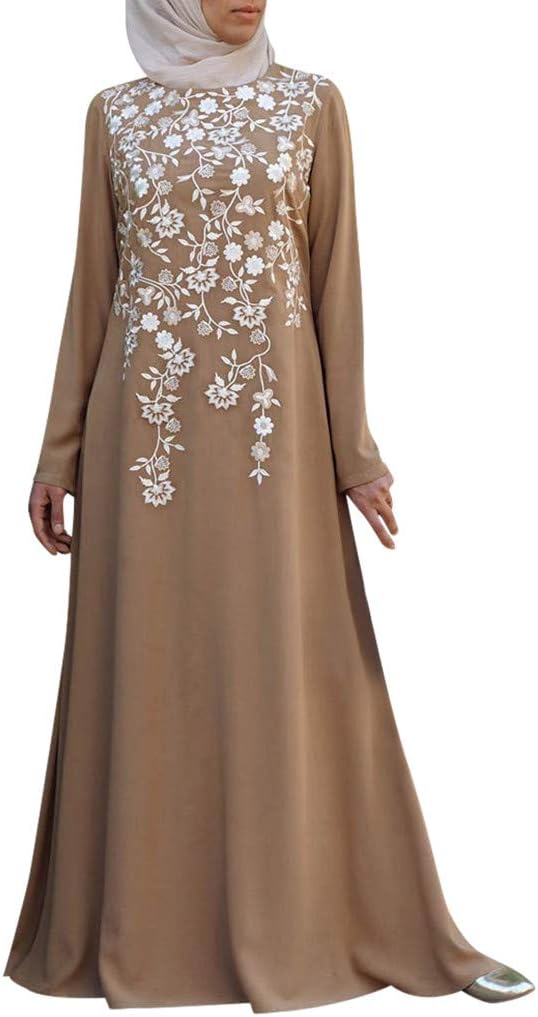 Women Muslim Abaya Long Dress Floral Printed Vintage Kaftan Islamic Maxi Dresses