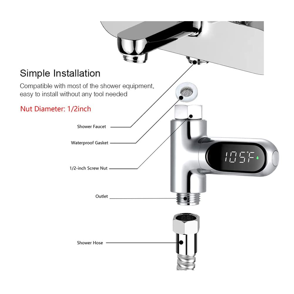 Shower Thermometer Second Generation Led Digital Display Baby Bath Water Fahrenheit Celsius Thermometer 360°Rotating Screen for Home Bathroom Kitchen k2