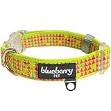 Blueberry Pet Soft & Comfy Multicolor Tribal Triangles Padded Dog Collar, Lime, Small, Neck 12