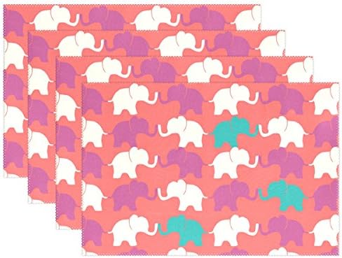 Indian Elephants Goiaba Print Placemats, ALIREA Heat-resistant Placemats Stain Resistant Anti-skid Washable Polyester Table Mats Non Slip Washable Placemats, 12"x18", Set of 6