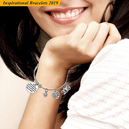 AZORA Graduation Gift Jewelry You are Braver Than You Think Inspirational Bracelet with 2019 & Tree of Life Charm Engraved Graduate Bangle for Teen Girls Women