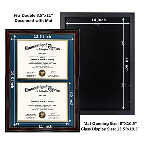 GraduationMall 14x20 Double Diploma Frame, Display 8.5x11 Certificate