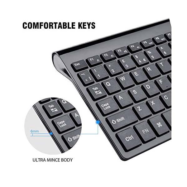 Wireless-Keyboard-and-Mouse-Cimetech-24G-Compact-Keyboard-Mouse-Comb-Set-Slim-Sleek-Design-with-Number-Pad-Desktop-Cordless-for-PCDesktopComputer-Laptop-Windows-XPVista7810-UK-Layout Wireless Keyboard and Mouse, cimetech 2.4G Compact QWERTY UK Layout USB Keyboard and Silent Mouse Set Cordless Slim Mini…