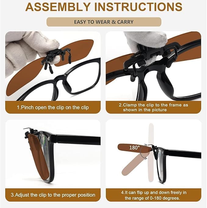 Eulihent Set of 4 Polarized Sunglasses Clip-On Sunglasses, Overlapping Sunglasses, Anti-Glare UV400, 180° Flip Glasses Clip for Men & Women