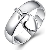 LRGKMCWTOB Sterling Silver Dangle Heart Open Statement Ring Tassel Band Dangling Charm Engagement Promise Ring Adorable Heart Love Ring Size 6