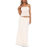 Two Piece Maxi Skirt Sets for Women Sexy Long Flowy Skirt and Halter Backless Top Set Y2k Going Out Set Beach Outfits