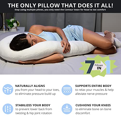 Contour Swan Body Pillow W/Pillowcase & Mesh Laundry Bag, Cool XL As