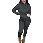 HTD Two Piece Outfits for Women Casual Sweatsuits Set Long Sleeve Hoodie Tracksuit Pullover Jogger Sweat Pants Set