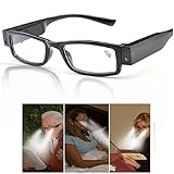Bright Lighted Readers Nigthtime LED Reading Glasses with Light for Men Women Reading in Dark Night, Black Frame, Lightweight (3.0)
