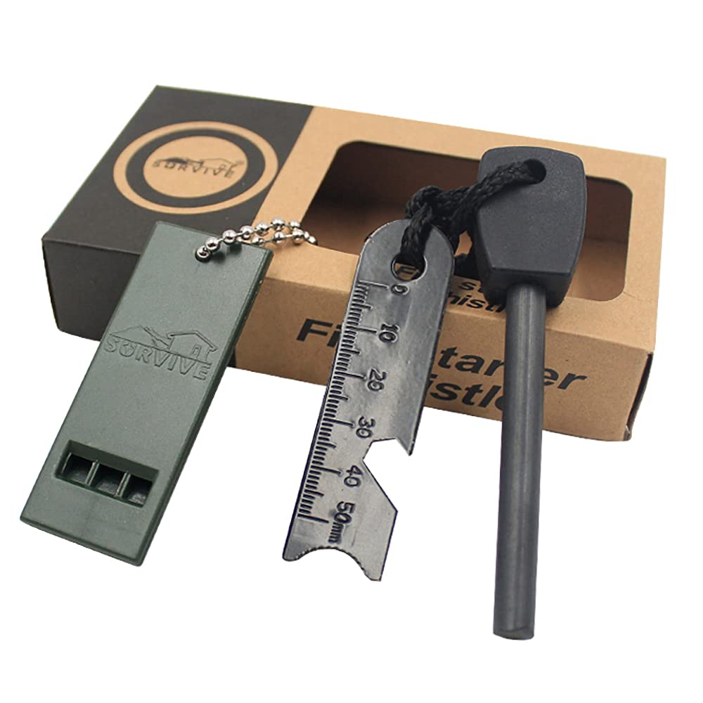 Fire Steel Flint Survival,7-in-1 XXL Outdoor Equipment Set Ignitions Fire Starter Fireflint Magnesium Lighters for Fire Steel