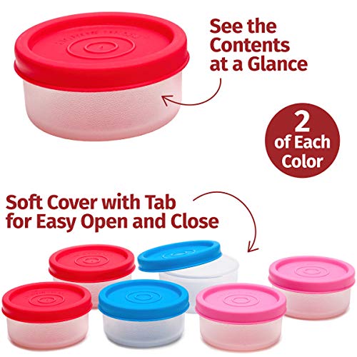 Condiment Cups Containers with Lids- Salad Dressing Container to go Small Food Storage Containers with Lids- Sauce Cups Leak proof Reusable Plastic BPA free 6 pk. 1.3 oz. for Lunch Box Picnic Travel