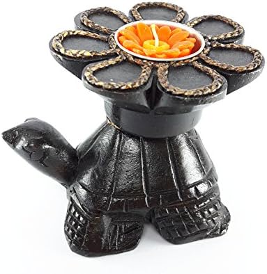 Turtle Wood Tealight Candle Holder Flower Blossom Unique Thai Craft
