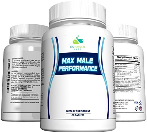 Max Male Performance Testosterone Booster - for Stamina and Endurance in Workouts with Maca, Tongkat Ali, Zinc, L-Arginine and Tribulus Terrestris 60 Capsules Made in USA