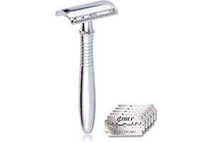 BAILI Classic 3-Piece Metal Double Edge Eco Safety Razor Long Handle Wet Shaving Kit for Men Women with 5 Platinum Blades BD191