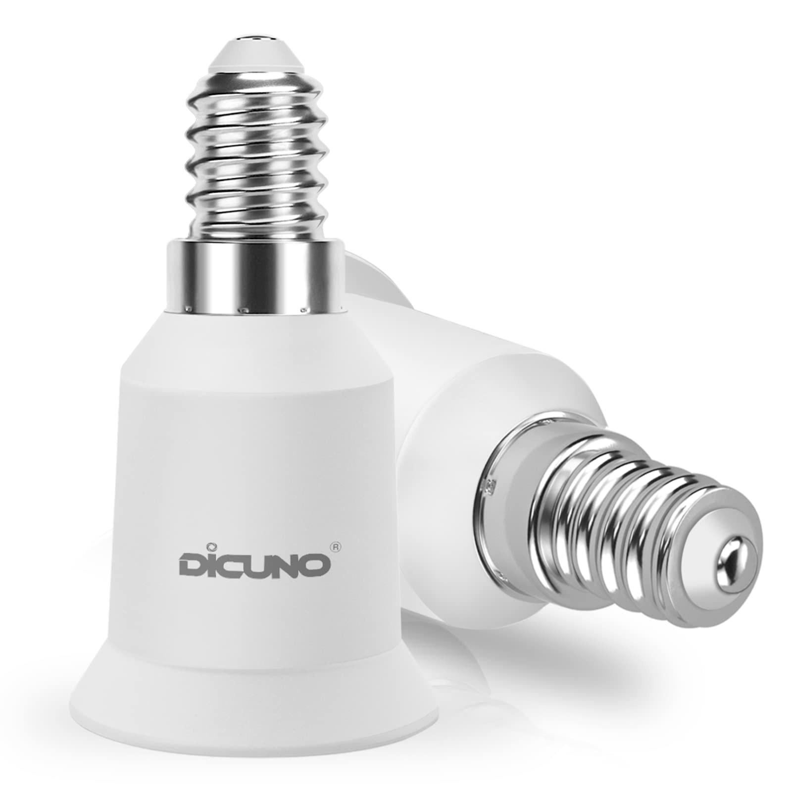 DiCUNO E14 to E27 Socket Converter, Socket Adapter, Small Screw to Screw Lampholder, SES to ES Lamp Base Adapter for LED Bulbs and Incandescent Bulbs and CFL Bulbs-Pack of 2