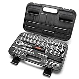 MAXPOWER 42-Piece 1/4"&amp; 3/8"Dr. Socket Wrench Set With Included Sockets, Ratchet Handle, Extension Bars, Universal Joint, Adapter, Spinner Handle, and Carrying Case