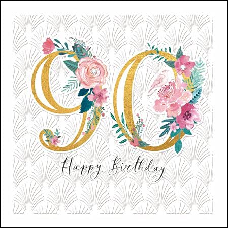 Stunning Embellished Female 90th Birthday Card from The Espoir Range - Pink Watercolour 90th Birthday Flowers with an Exquisite Foil and Embossed Finish - Greeting Card for Her (WDM-446955)