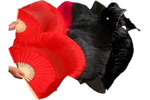 Nimiman 1.8M Chinese Hand Made Belly Dance Dancing Silk Bamboo Long Fan Veils Red Black Gradient Colors