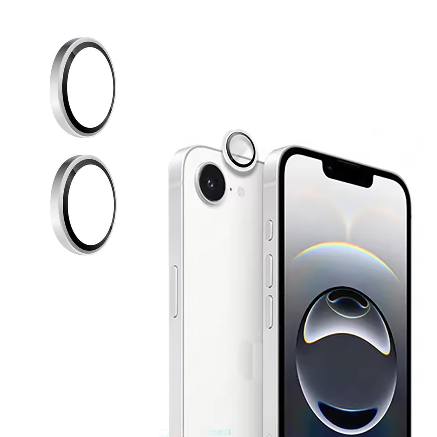 iyanzi 2 Pack Camera Lens Protector for iPhone 17e 2026, [EZ Install] [Case-Friendly] 9H Tempered Glass Alloy Ring Cover Case Original Color,Compatible with iPhone 16e -Silver