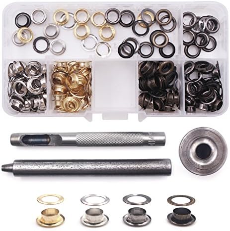Grommet Kit with 120 Set Grommets,Eyelets Craft 1/ 4 in Inside Diameter, 7/ 16 in Outside Diameter Fixing Tool Kit (120 sets)