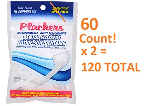 Plackers hi performance fine flossers 60 x 2 bags = 120 total