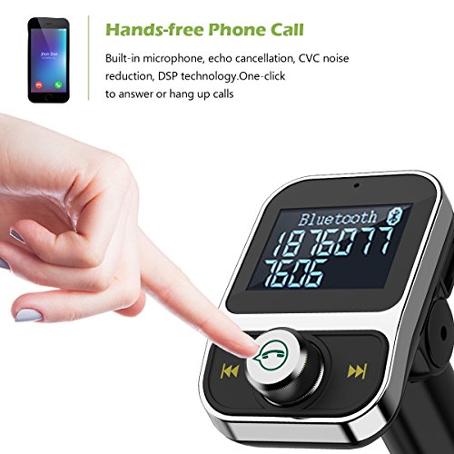KeeKit Bluetooth FM Transmitter, Wireless In-Car FM Transmitter Radio Adapter Car Kit, Universal Car Charger with Hands-Free Calling, AUX Output, 3.1A Dual USB Charging Ports for iPhone, Samsung, etc.
