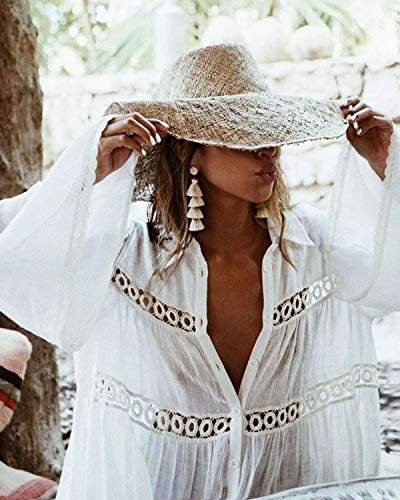 PANAX Damen Strandponcho Hermkleid Baumwolle Strand Bikini Kittel Strandkleid weiß – Bild 3