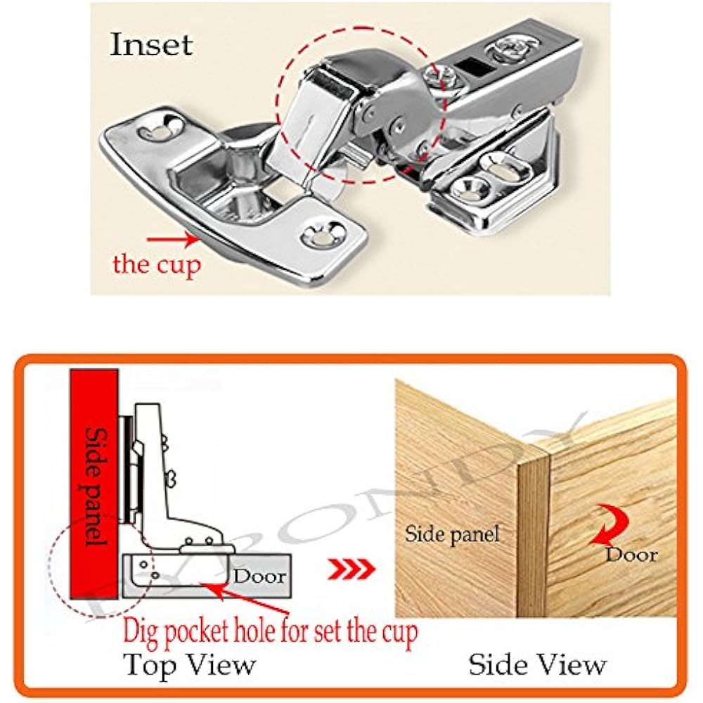 Inset Stainless Steel Soft Slow Close Kitchen Door Hinges, ONE