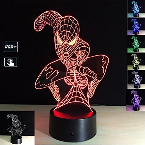 LIONKING USA Best Sellers Spider-Man 3D Optical Illusion Multi-colored Change Touch Botton Table Light - 3D Acrylic Home Decor lamp 0064