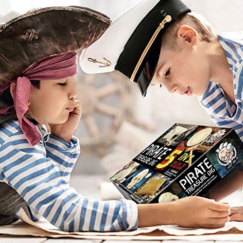 XXTOYS Pirate Treasures Dig Kit Break Into 5 Bricks Treasure Excavation Kits Pirate Toys Gems Dig Kits Interactive Excavating Toys Great Birthday Gift Party Supplies Archeology Educational STEM Kits