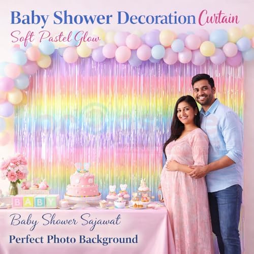 Propsicle Pastel Rainbow Metallic Foil Fringe Curtains 3x6 Ft Each, Pack of 2 - Shimmer Party Backdrop for Birthday, Baby Shower, Princess Unicorn Theme, Anniversary, Photo Booth, Wall Decoration