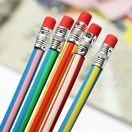 Multi Colored Striped Magic Bendy Pencil With Eraser, 7 Inches Long, Soft Novelty Pencil For Kids Students Gift - Great Fun To Play With!! Pack Of 40 - Thumbnail 3
