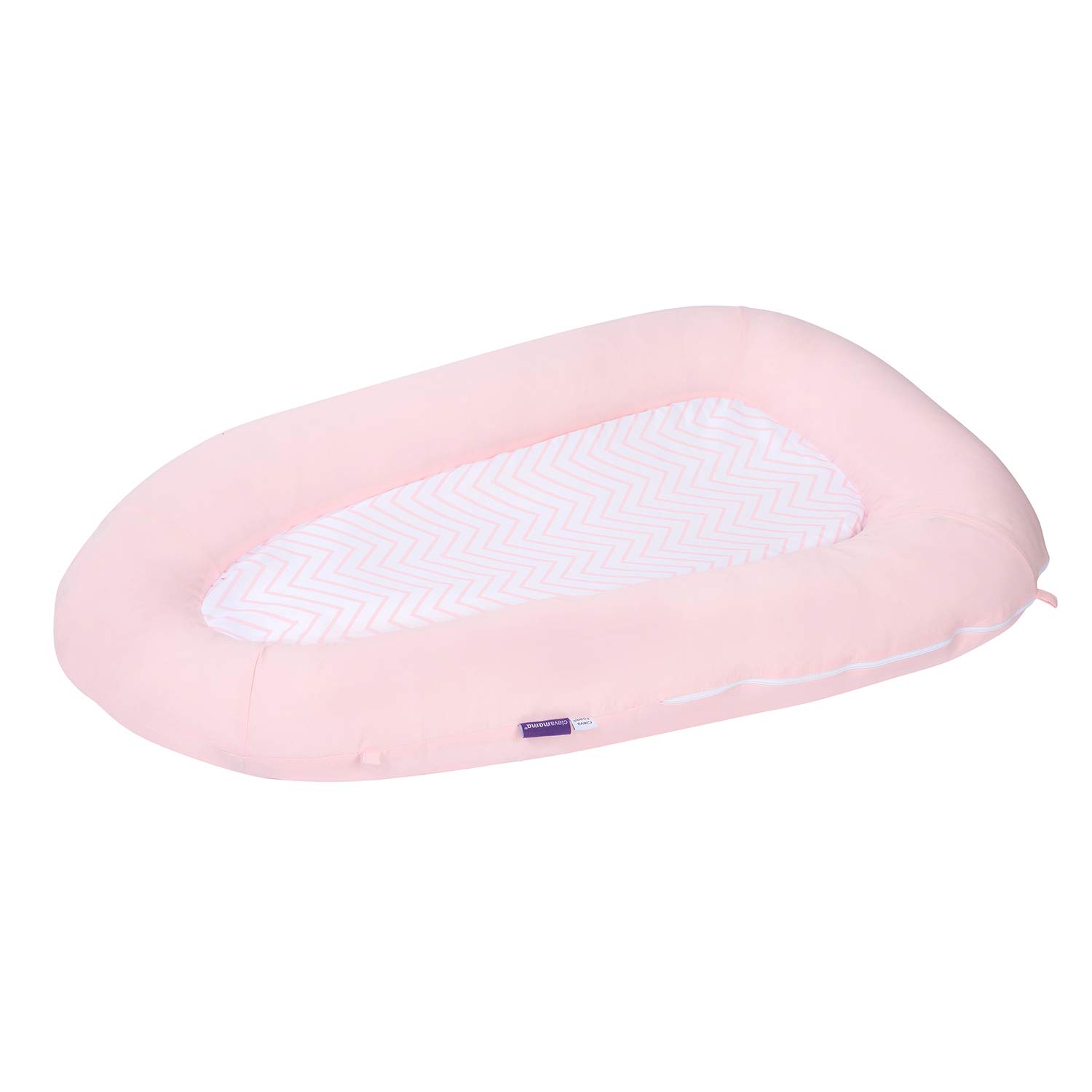 Clevamama ClevaFoam Baby Pod and Cocoon Newborn Nest, Reducer for Cot and Crib with Protective Edges - Pink, external size: 52x87 cm and internal: 24x63 cm,