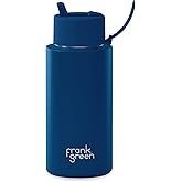 Frank Green - Ceramic Reusable Bottle - Stainless Steel Water Bottle With Straw, Insulated Water Bottle, Metal Water Bottle - Flip Straw Lid - 34oz - Deep Ocean