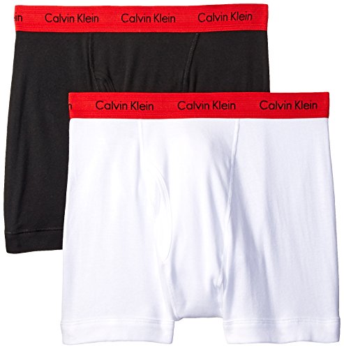 Calvin Klein Men's Cotton Classics Boxer Brief, White/Red Waistband/Black, Large (Pack of 2)
