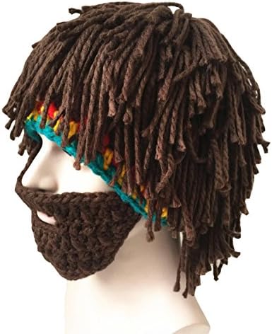 Misula Handmade Knit Beard Wig Hats Hobo Mad Scientist Rasta Caveman Warm Winter Caps Men Women Funny Party Mask Beanies