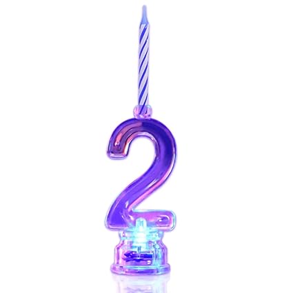 Multicolor Flashing Number Candle Set, Novelty Place Color Changing LED Birthday Cake Topper with 4 Wax Candles (Number 2)
