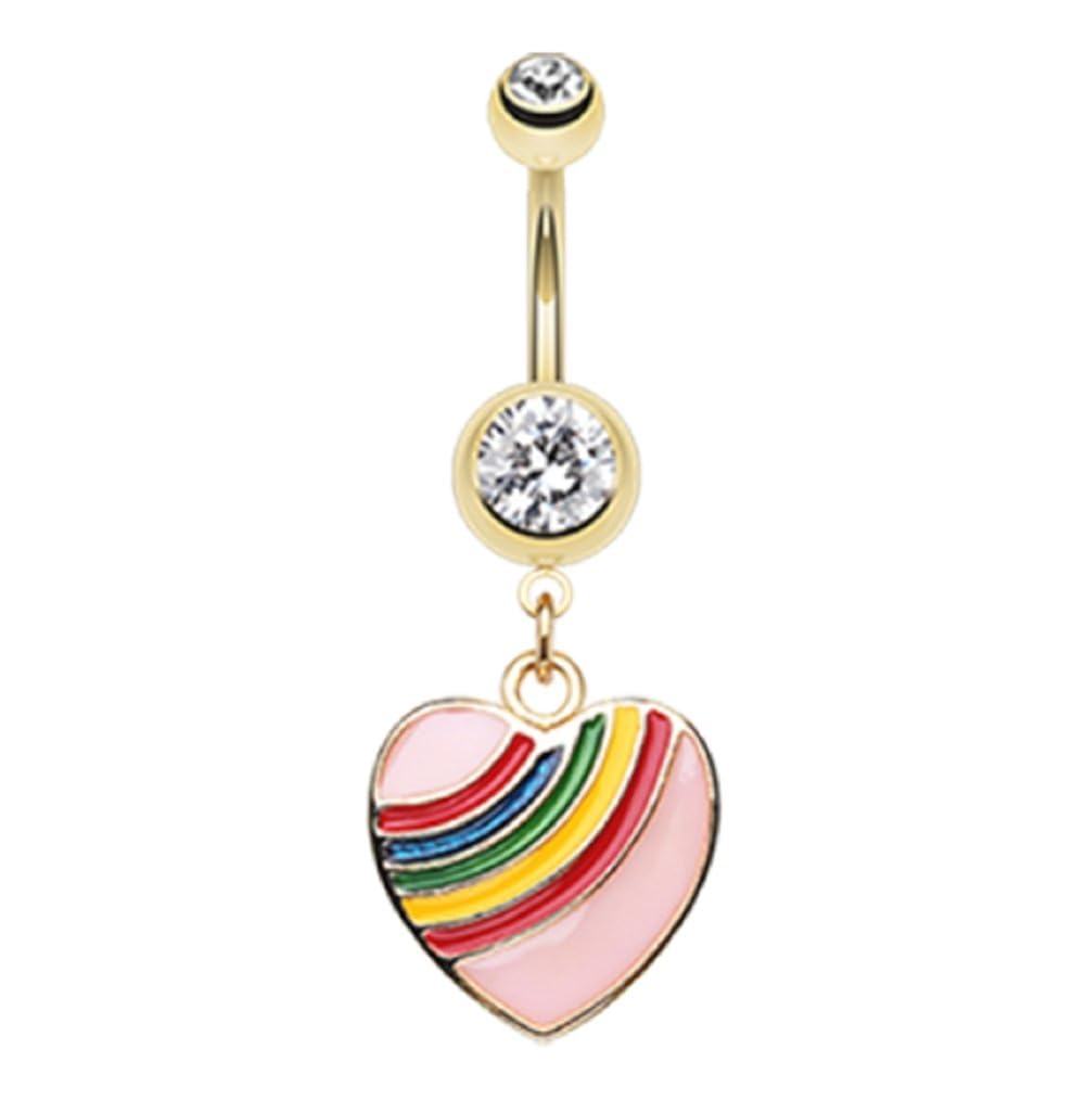Golden Rainbow Dash Heart 316L Gold Plated Steel Freedom Fashion Belly Button Ring (Sold by Piece)