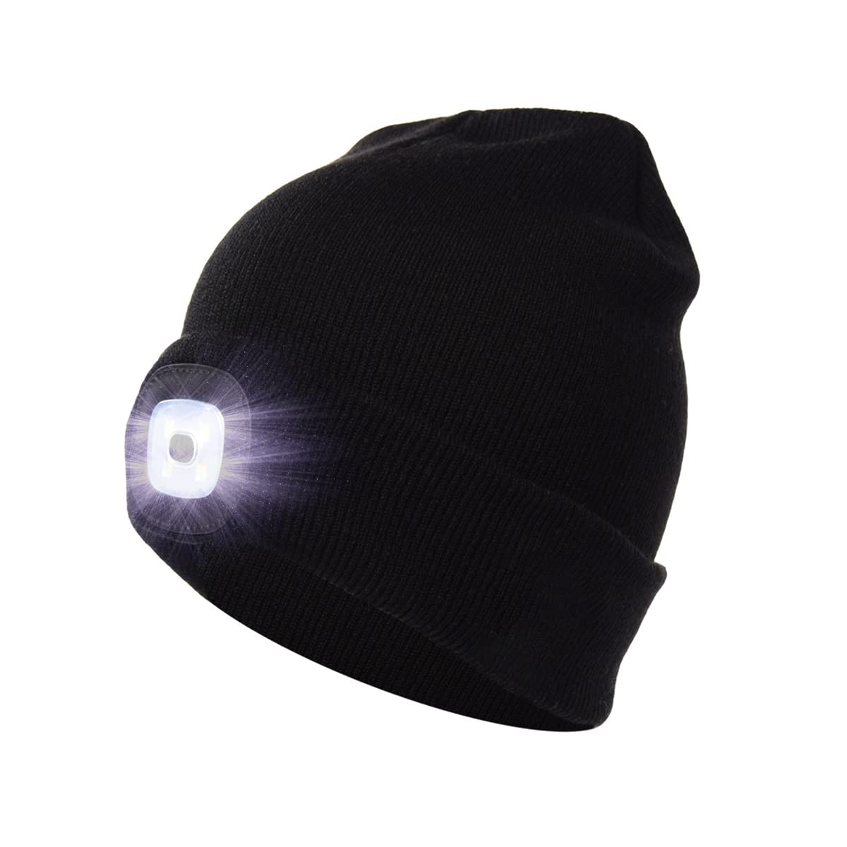 MMOBIEL LED Beanie Hat with Light - Unisex Rechargeable USB Headlamp - Soft Warm Knitted Flashlight Cap - Black