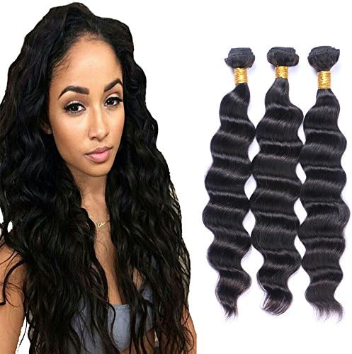 Fashion A Plus (TM) Loose Deep Wave Brazilian Hair Extensions 3 Bundles Natural Black Color 7A Grade 100g/piece (16" 18" 20")
