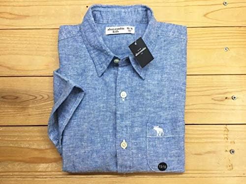 Amazon キッズ15 16 Xlサイズ アバクロ 麻素材ワンポイント半袖シャツ 青ブルー アバクロンビー 鹿ロゴ リネン 無地 シャツ 通販