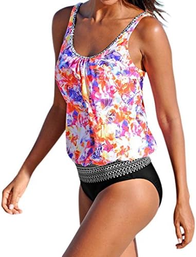 Two-Pieces Tankini, Anxinke Women Fashion Printed Push-Up Padded Vest Top and Panties Swimsuits (Red, XL)