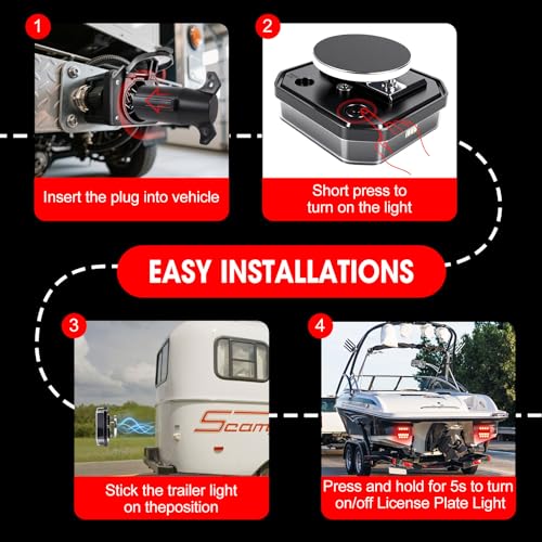 GEN-3 Wireless Trailer Lights Magnetic Kit, 100ft Bluetooth Wireless Tail Lights, USB-C Quick-Charge Car LED Trailer Lights, DOT Certified IP65 Waterproof for Trucks, Boat, RV, Vehicle