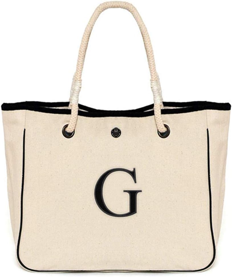 Monogram Name Canvas Tote Shoulder Bag