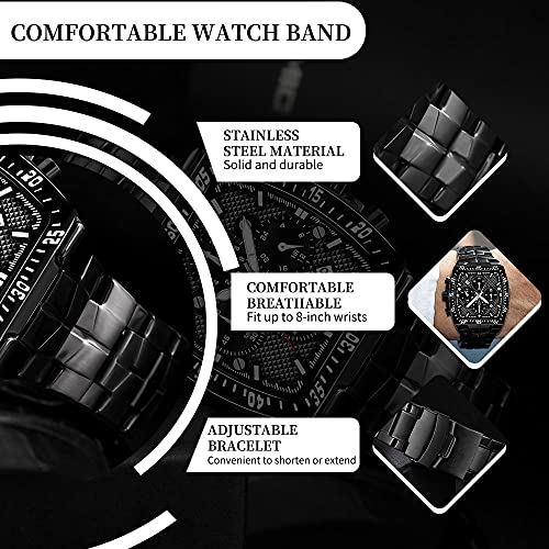 WWOOR Sqaure Gold Watches for Men, Men\'s Wrist Watches Stainless Steel Chronograph Waterproof Analog Quartz Stylish Business Casual Watch with Date, Imported Japanese Movement