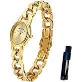 Heyssen Small Gold Watches for Women Western Jewelry Chain Bracelet Trendy–Elegant Oval Dial Easy Read Quartz Movement Stainless Steel Link Band Womens Watches, Waterproof with Tools