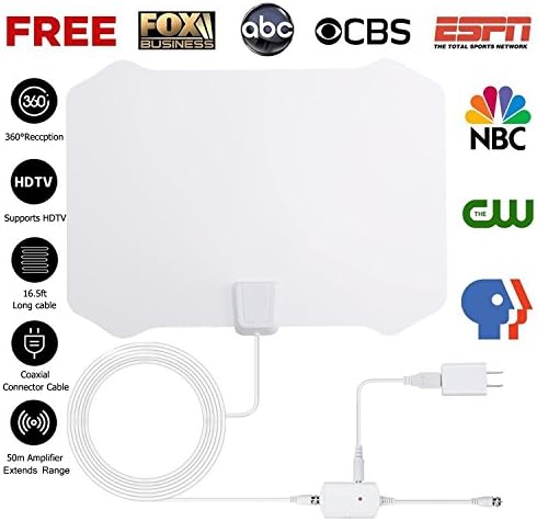 2018 NEWEST TV Antenna,Indoor Amplified Digital HDTV Antenna 60+ Mile Range with 4K 1080P HD VHF UHF Freeview TV for Life Local Channels Broadcast for All Types of Home Smart Television (white)